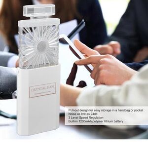 Handheld Fan 3 Speed Sm USB 1200mAh chargeable Portable Pull Out Crystal white